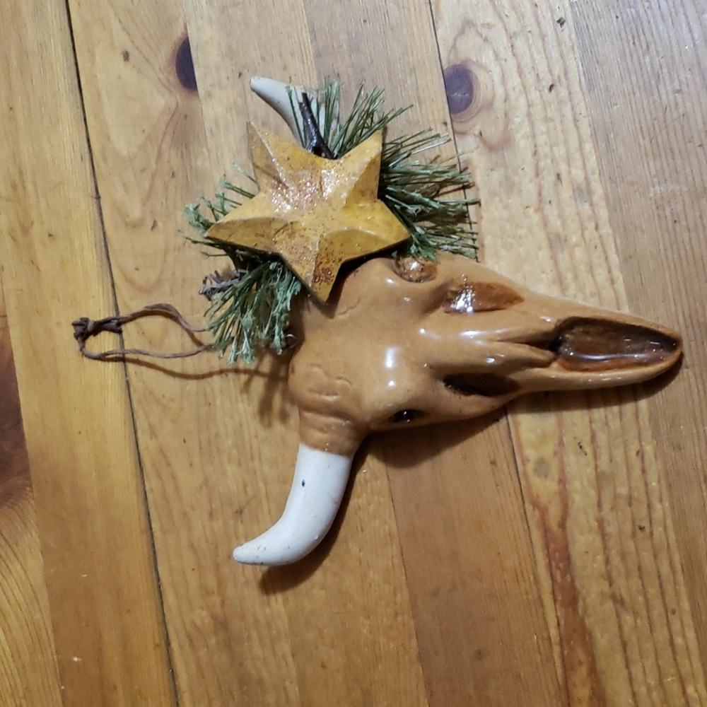 Steer Skull W/⭐ 5" Heavy Quality Pottery Ornament/Wall Decoration New!